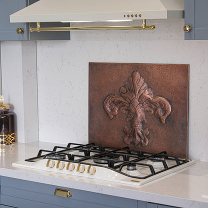 French Country Kitchen Backsplash Tile - Copper Fleur De Lys - Brown Patina - Natuross