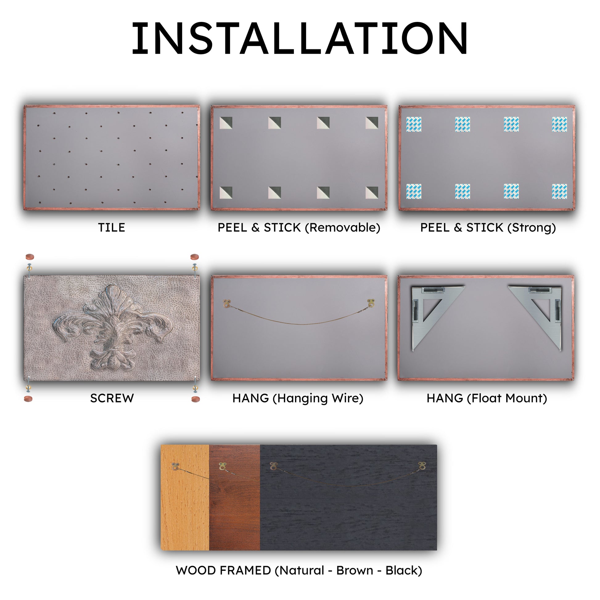 French Country Kitchen Backsplash Tile - Copper Fleur De Lys - Gray - Natuross