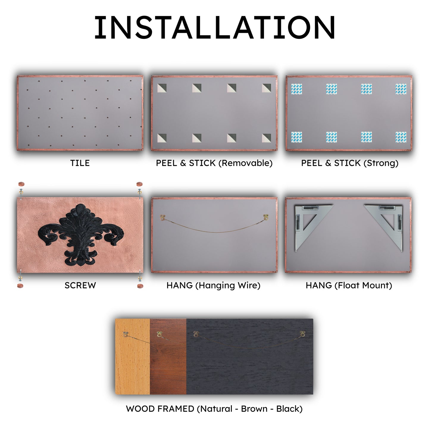 French Country Kitchen Backsplash Tile - Copper Fleur De Lys - Copper & Black - Natuross