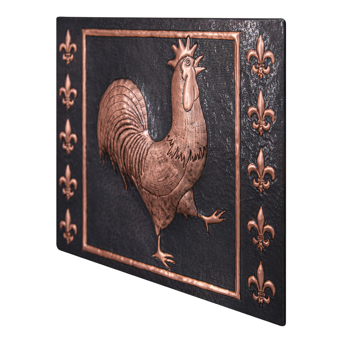 European Kitchen Backsplash Tile - Copper Rooster & Fleur De Lys - Black - Natuross