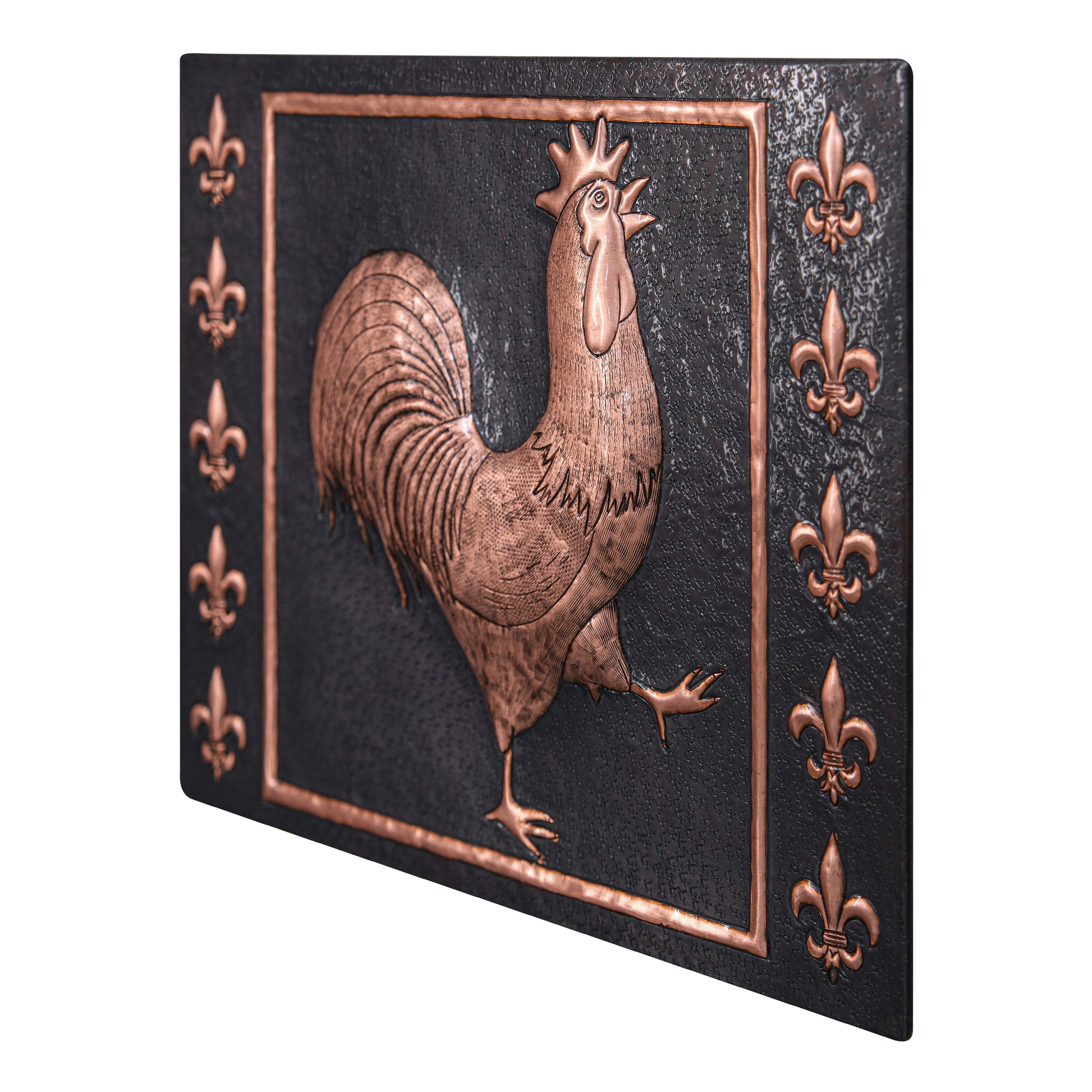 European Kitchen Backsplash Tile - Copper Rooster & Fleur De Lys - Black - Natuross