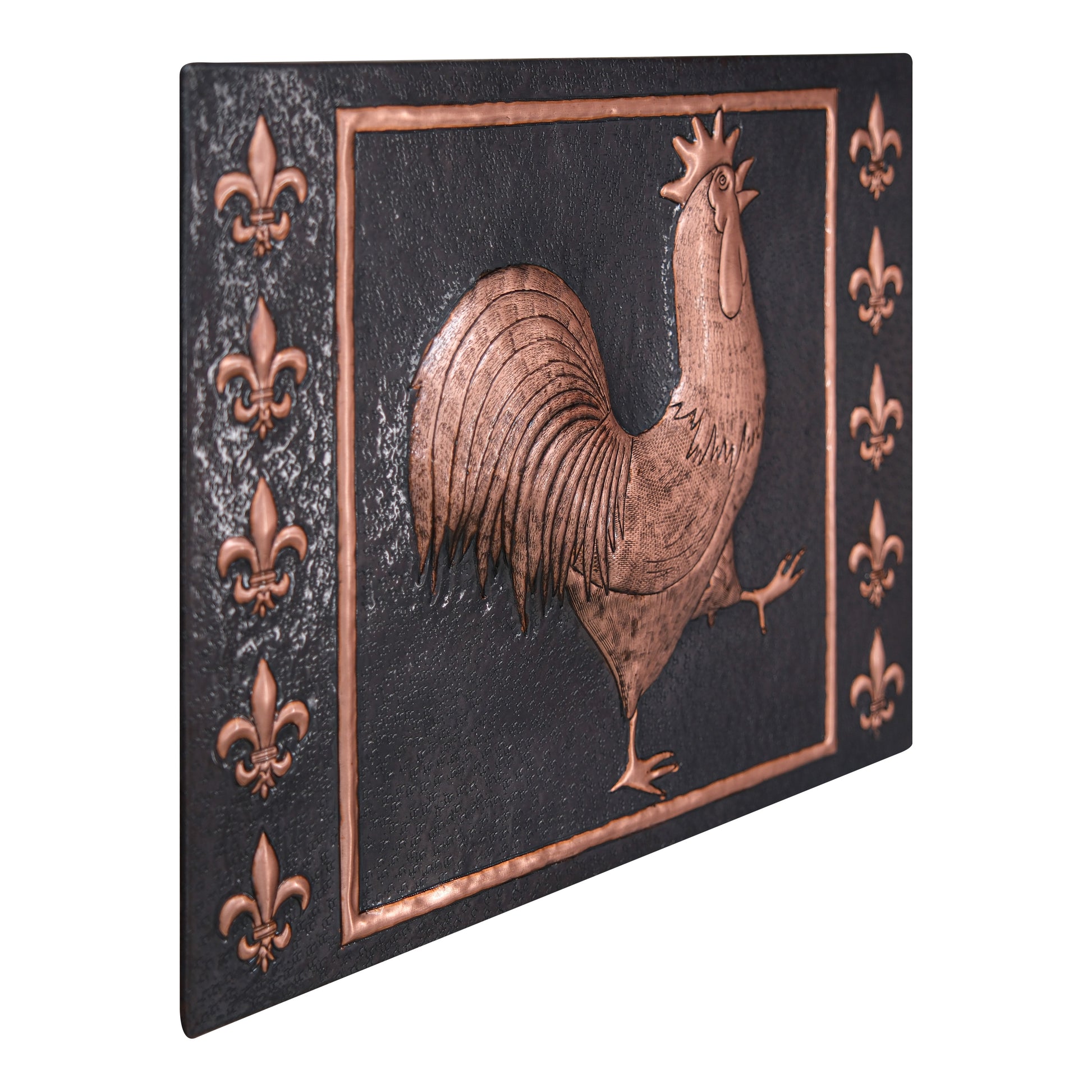 European Kitchen Backsplash Tile - Copper Rooster & Fleur De Lys - Black - Natuross