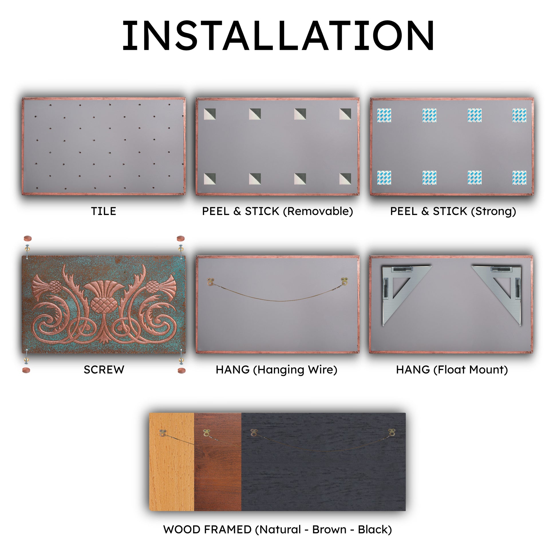 Scottish Heritage Kitchen Backsplash Tile - Copper Thistle Emblem - Green Patina - Natuross