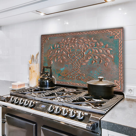 Celtic Kitchen Backsplash Tile - Copper Tree of Life - Green Patina - Natuross