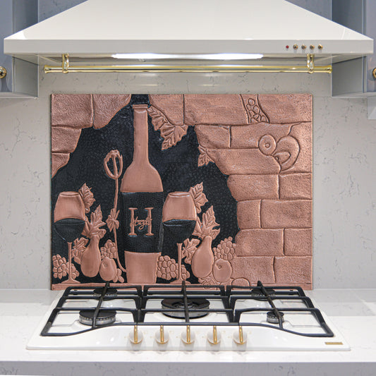 Italian Kitchen Backsplash Tile - Copper Tuscan Vineyard - Copper & Black