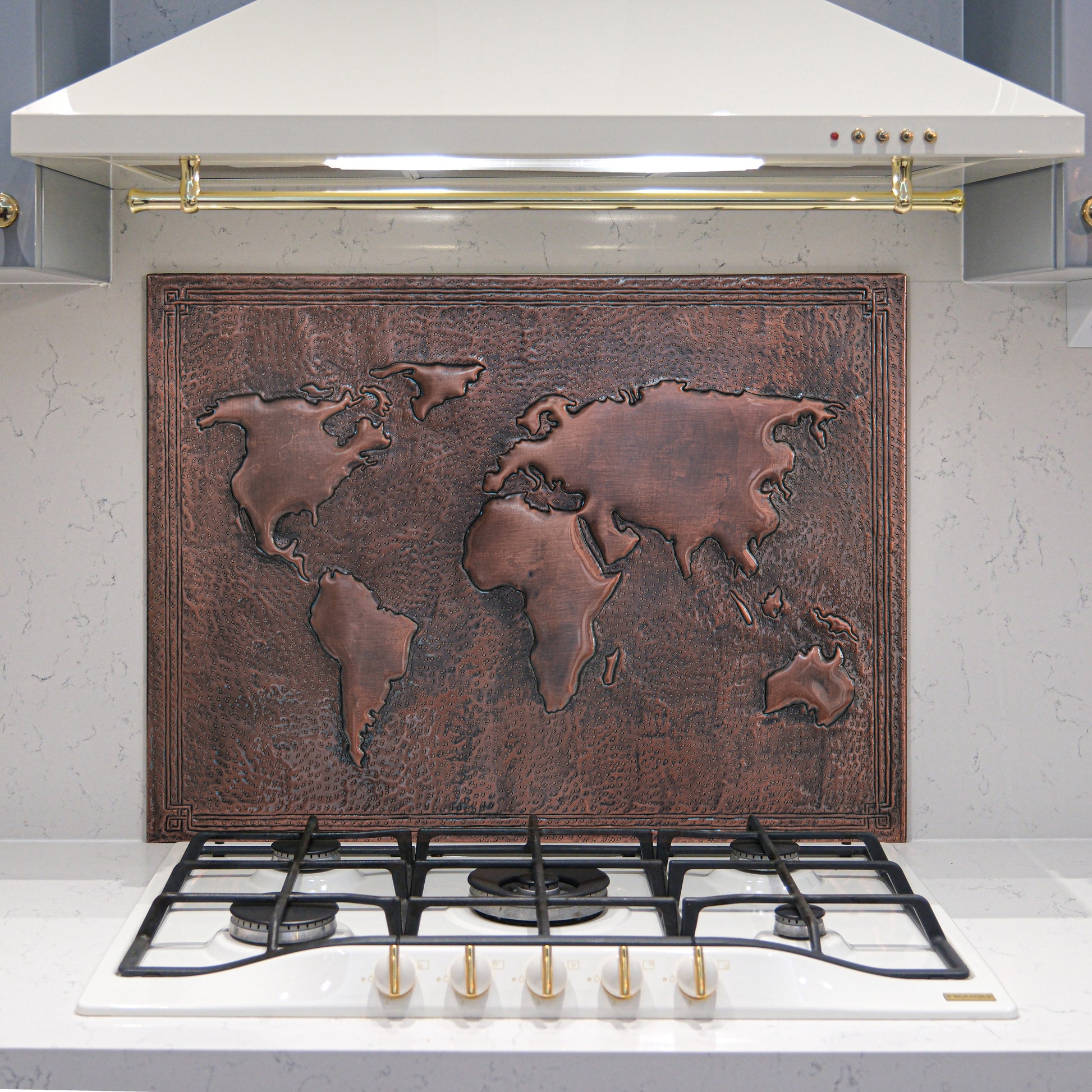 Modern Kitchen Backsplash Tile - Copper World Map - Brown Patina - Natuross
