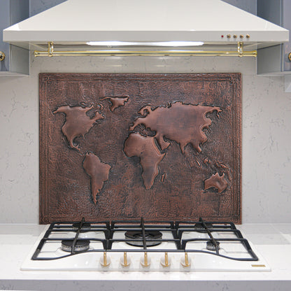 Modern Kitchen Backsplash Tile - Copper World Map - Brown Patina - Natuross
