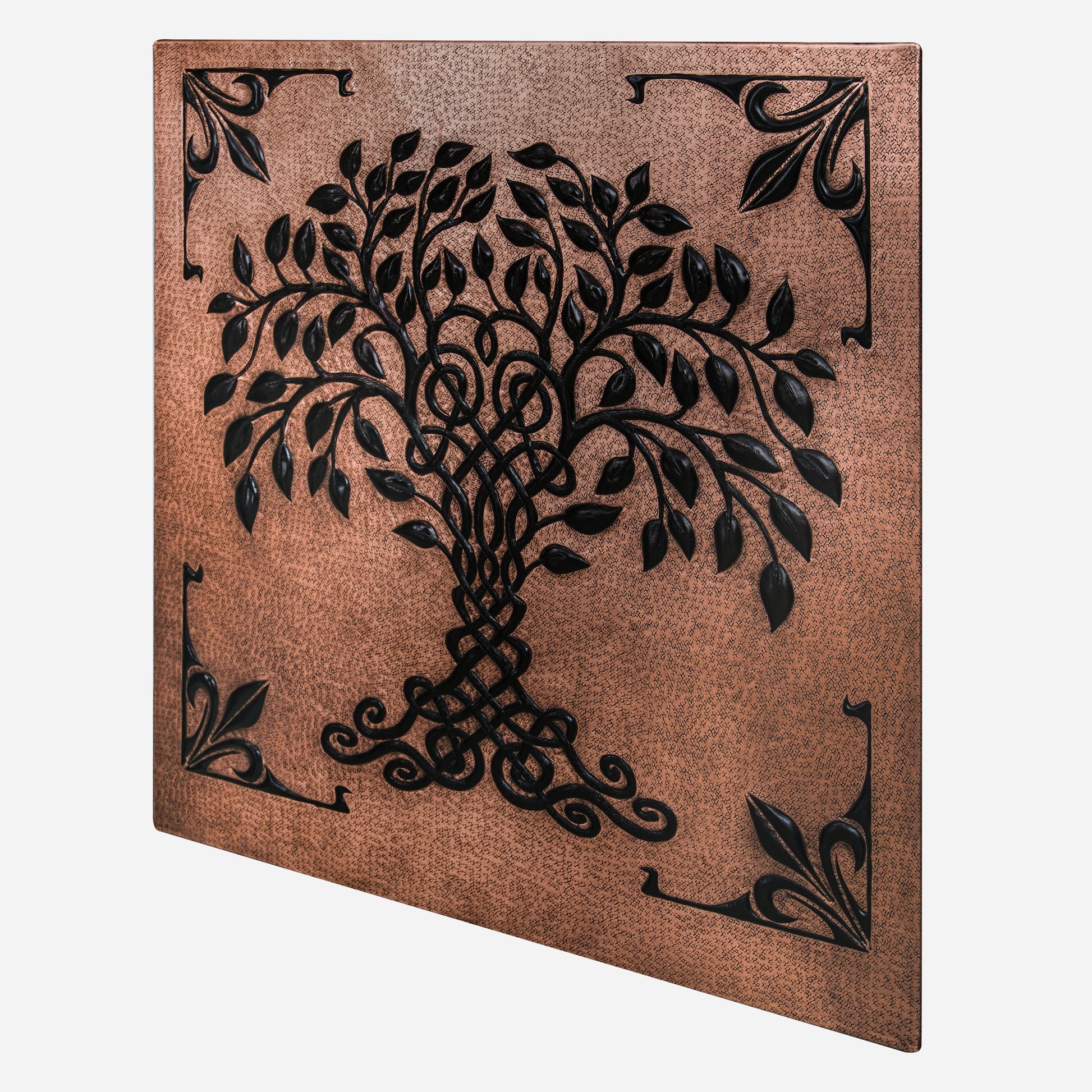 Copper Backsplash Panel (Celtic Tree of Life with Fleur de Lis Border, Copper&Black Color)