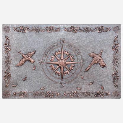 Copper Backsplash Panel (Compass with GPS Coordinates, Pheasant Birds, Celtic Border,  Silver&Copper Color)