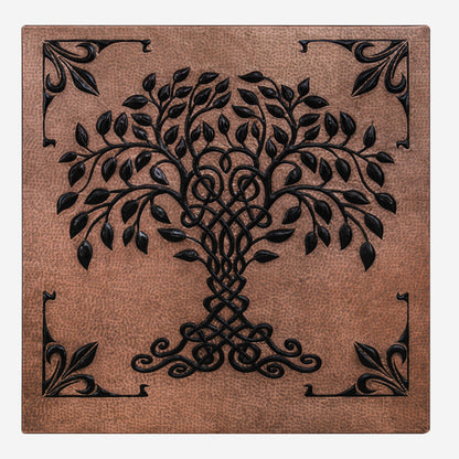 Copper Backsplash Panel (Celtic Tree of Life with Fleur de Lis Border, Copper&Black Color)