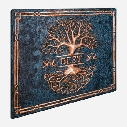 Copper Family Name Sign (Split Tree of Life, Dove and Robin Birds, Blue Patina)