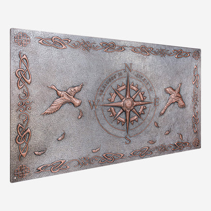 Copper Backsplash Panel (Compass with GPS Coordinates, Pheasant Birds, Celtic Border,  Silver&Copper Color)