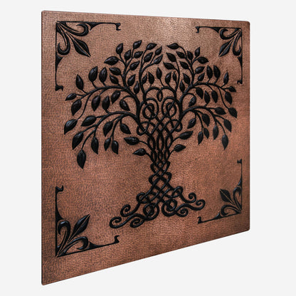 Copper Backsplash Panel (Celtic Tree of Life with Fleur de Lis Border, Copper&Black Color)