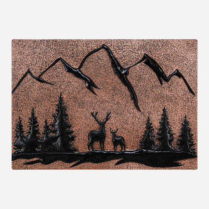 Copper Backsplash Panel (Mountain Behind the Deer in the Forest, Copper&Black Color)