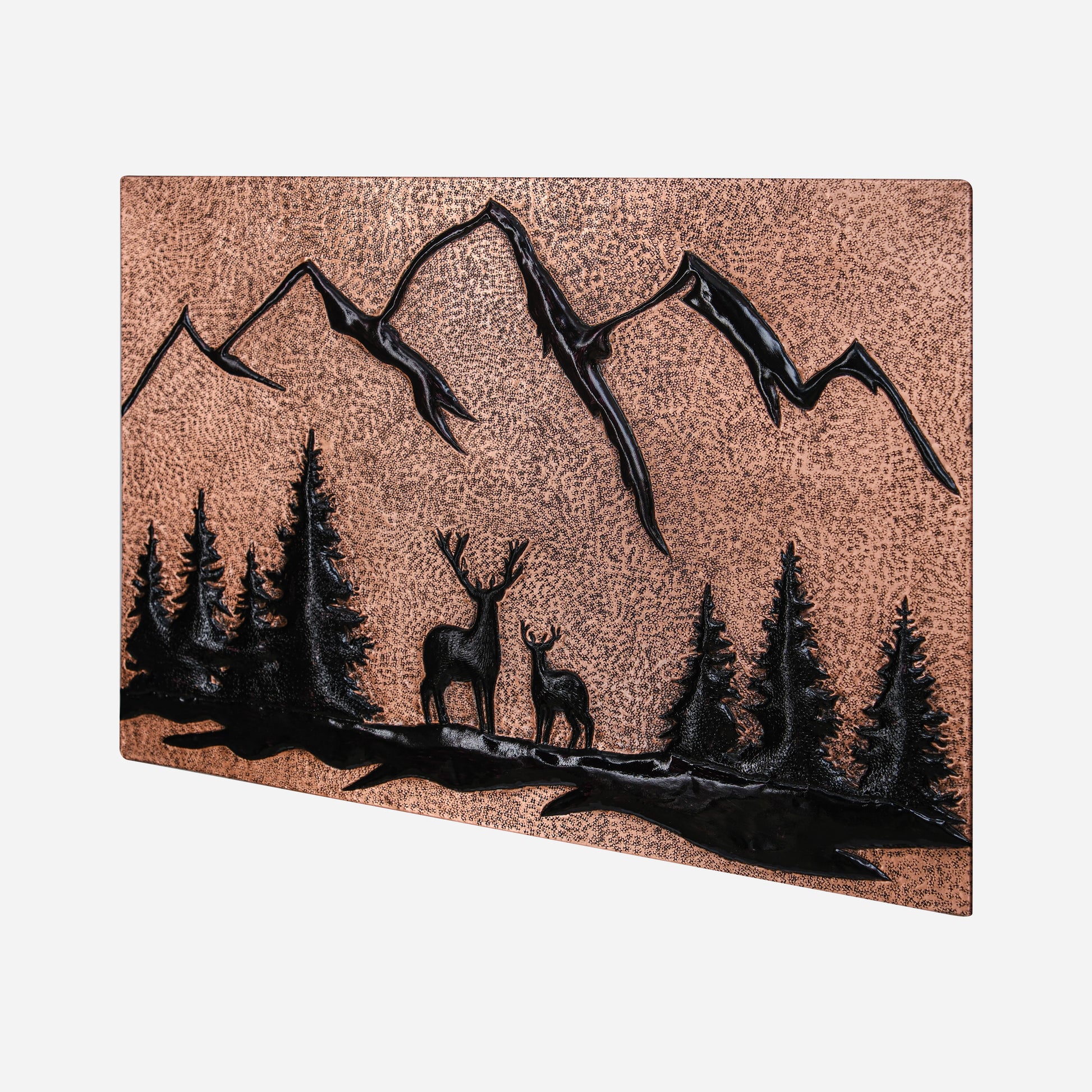 Copper Backsplash Panel (Mountain Behind the Deer in the Forest, Copper&Black Color)