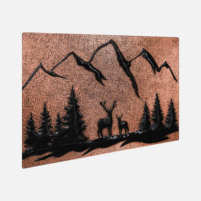 Copper Backsplash Panel (Mountain Behind the Deer in the Forest, Copper&Black Color)