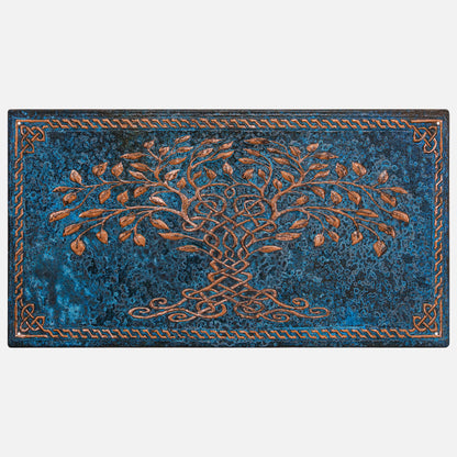 Copper Backsplash Panel (Celtic Tree of Life with Border, Blue Patina)