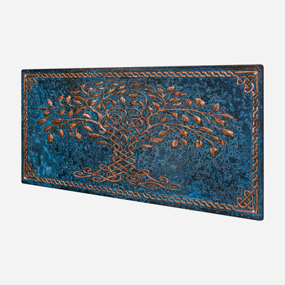 Copper Backsplash Panel (Celtic Tree of Life with Border, Blue Patina)