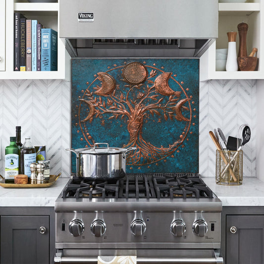 Tree with Moon Phases Copper Backsplash Tile - Natuross