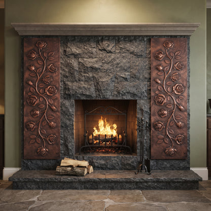 Rose Vine Copper Panel Pair