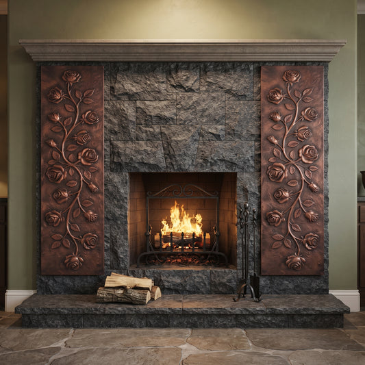 Rose Vine Copper Panel Pair