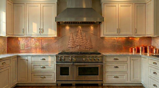 Copper Kitchen Backsplash Behind Stove