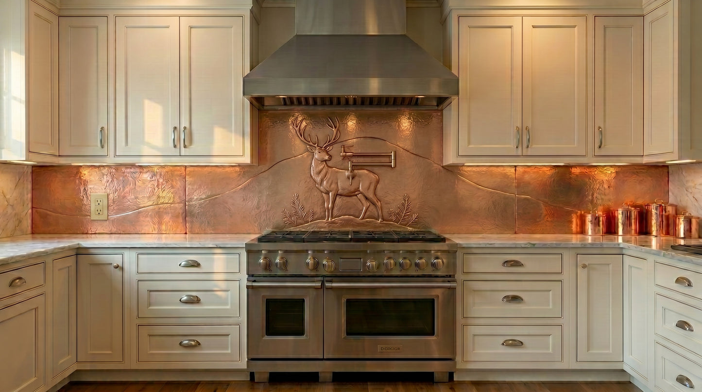 Copper Kitchen Backsplash Under Range Hood
