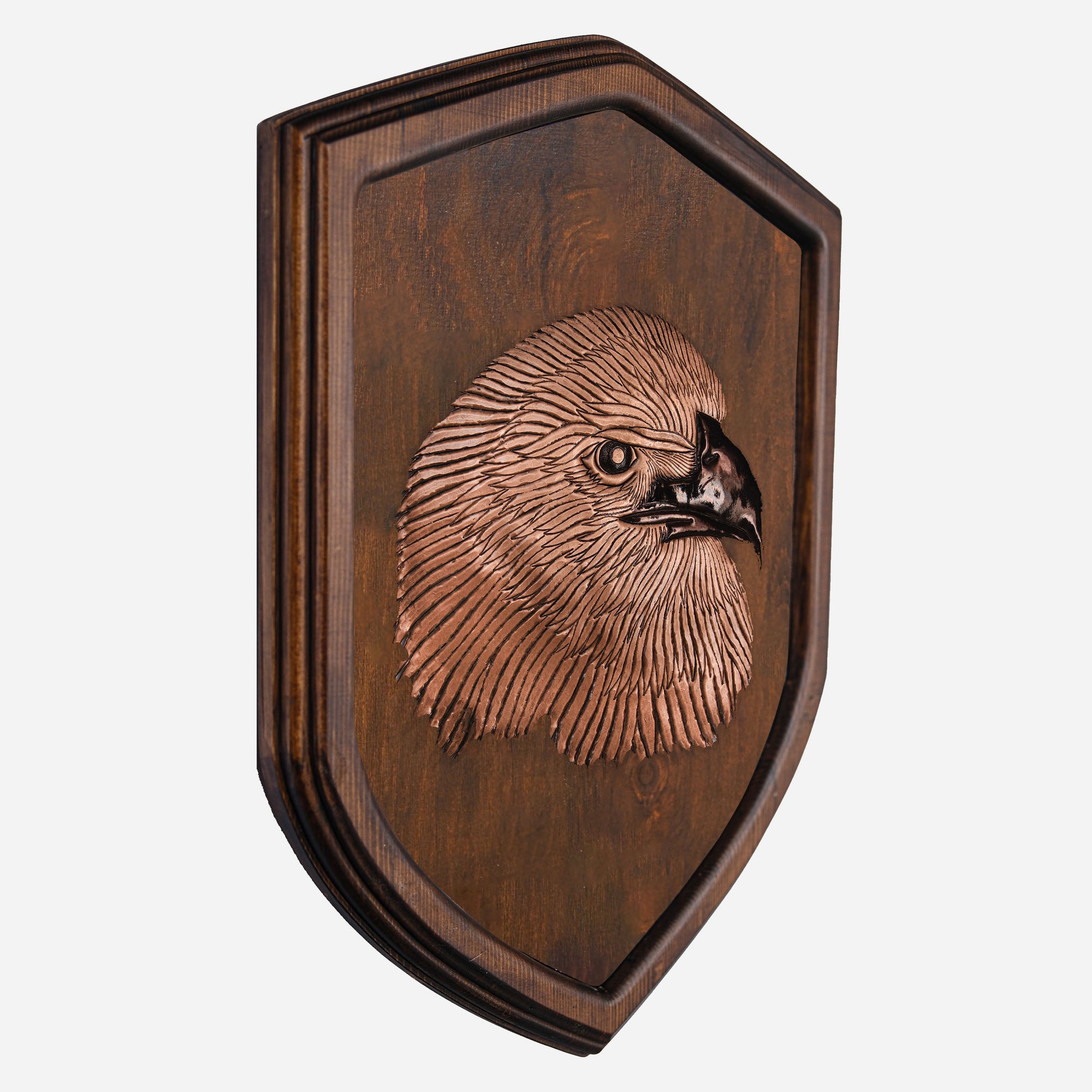 Copper Eagle Head on Wood Plaque