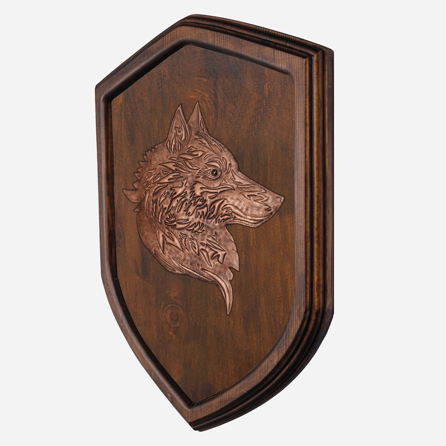 Copper Wolf on Wood Plaque