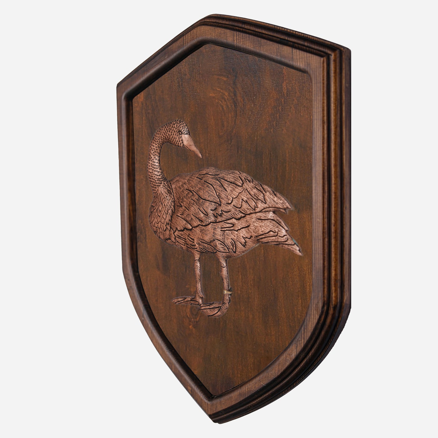 Copper Swan on Wood Plaque