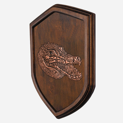 Copper Crocodile on Wood Plaque