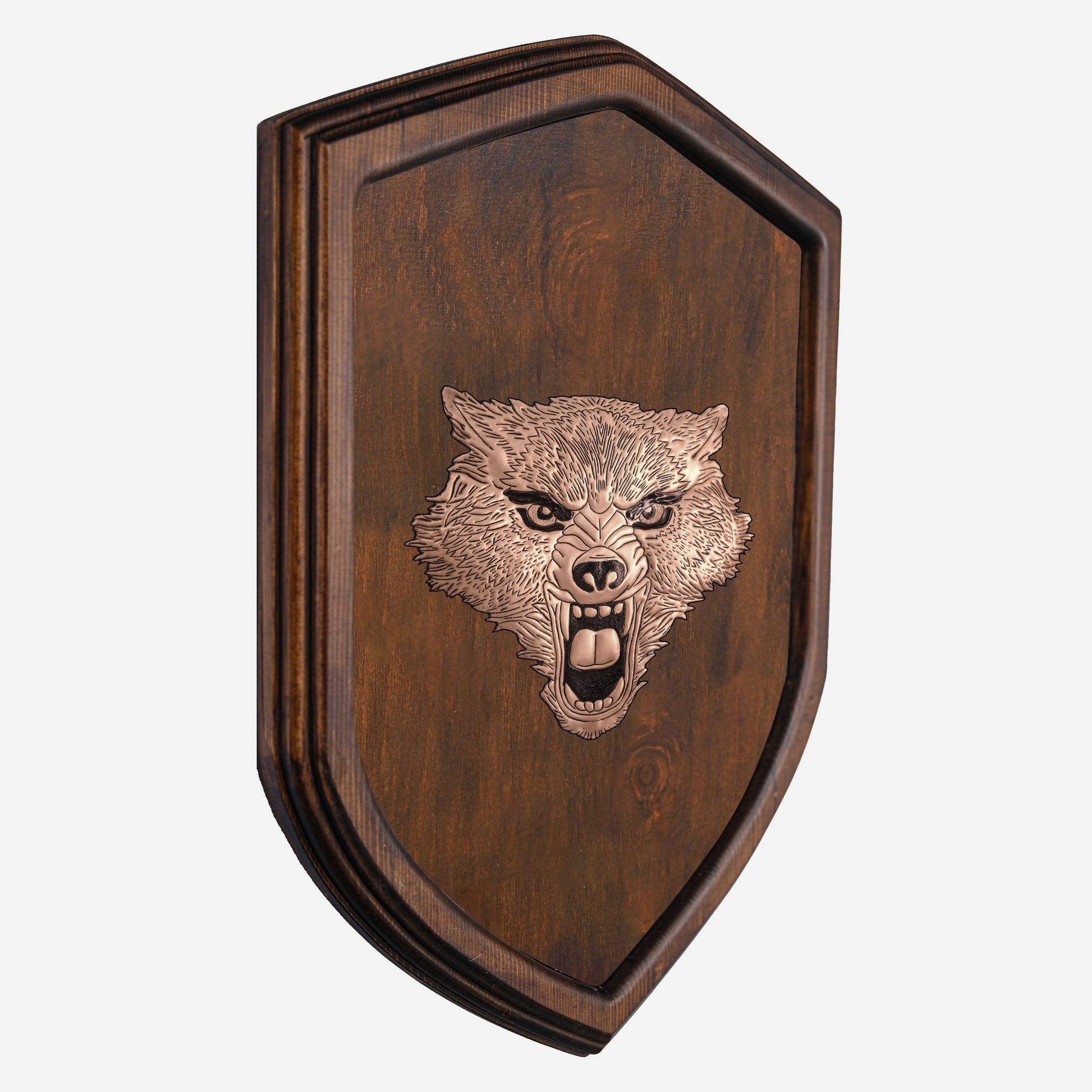 Copper Wolf Head on Wood Plaque