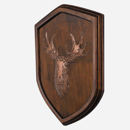 Copper Moose Head on Wood Plaque