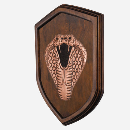 Copper Snake Head on Wood Plaque