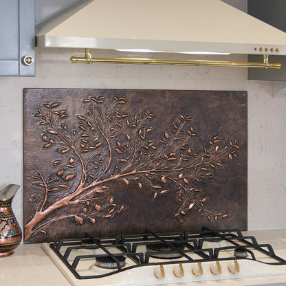 Rustic Brown Copper Tree Branches Backsplash | Handmade Farmhouse Kitchen Wall Art - Natuross