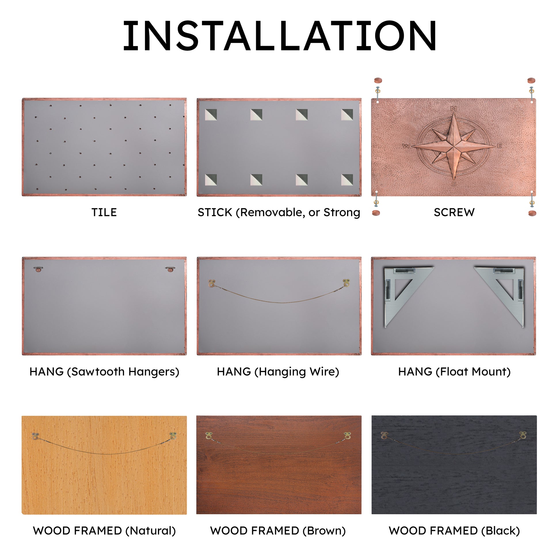 Coastal Kitchen Backsplash Tile - Copper Compass Rose - Natural Copper - Natuross