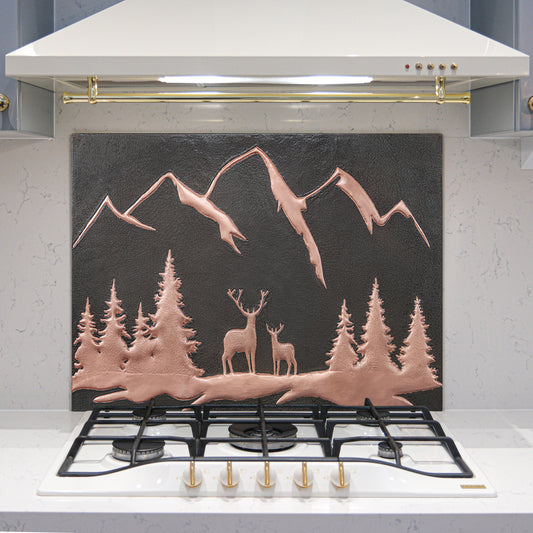 Deer Scene Copper Backsplash Panel - Natuross