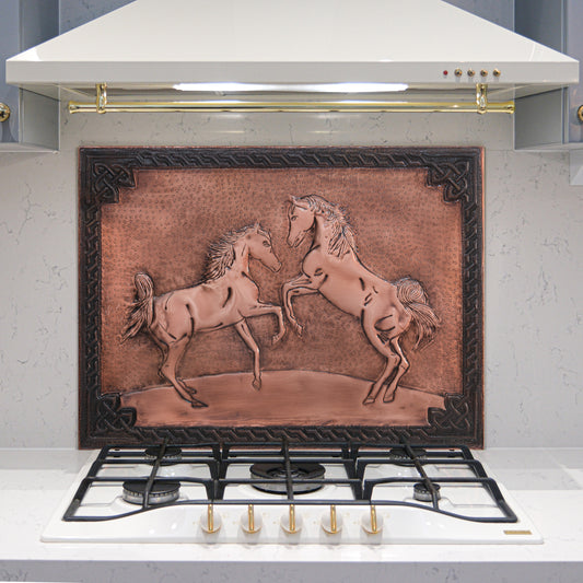 Ranch-Style Kitchen Backsplash Tile - Copper Horses - Brown Patina - Natuross