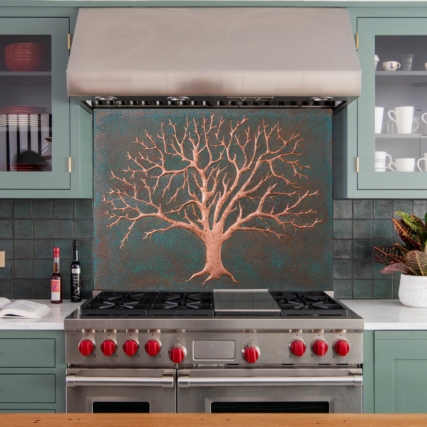 Nature-Inspired Kitchen Backsplash Tile – Copper Tree of Nature – Green Patina - Natuross