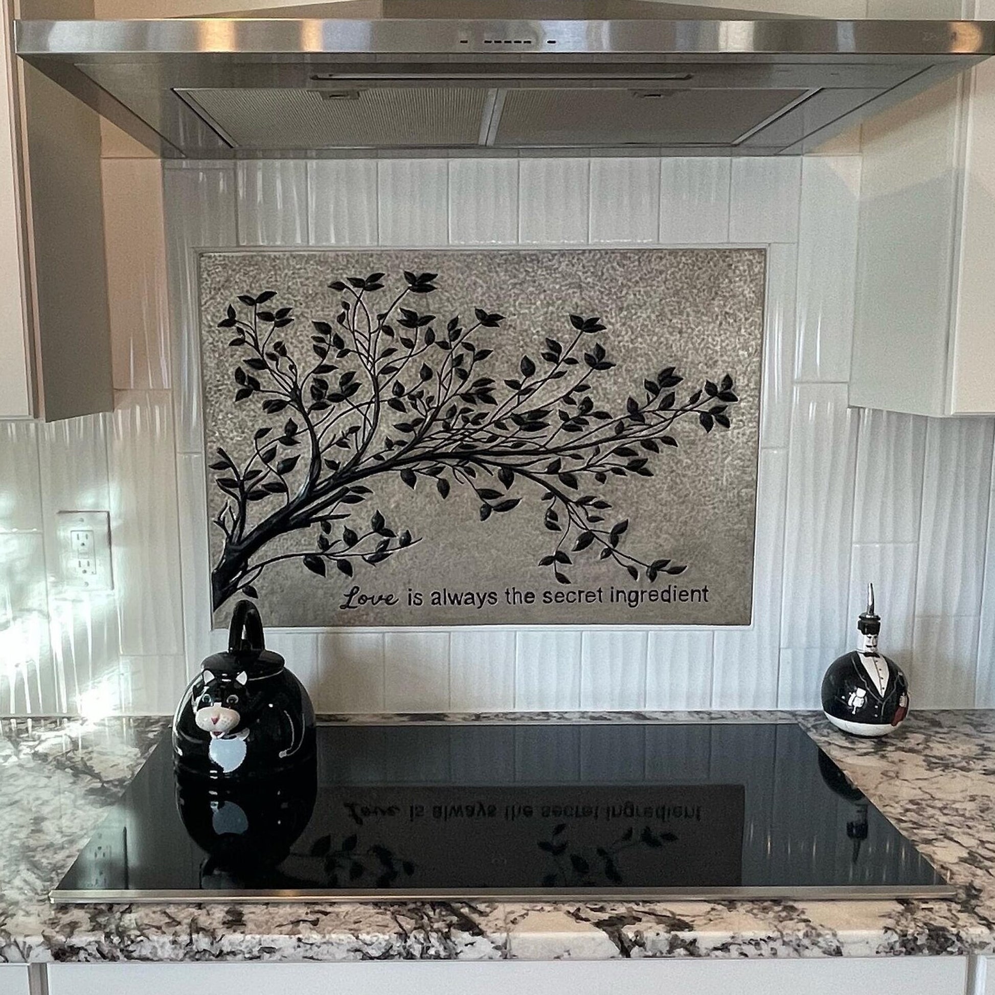 Gray & Black Copper Tree Branches Backsplash | Modern Copper Kitchen Backsplash Panel - Natuross