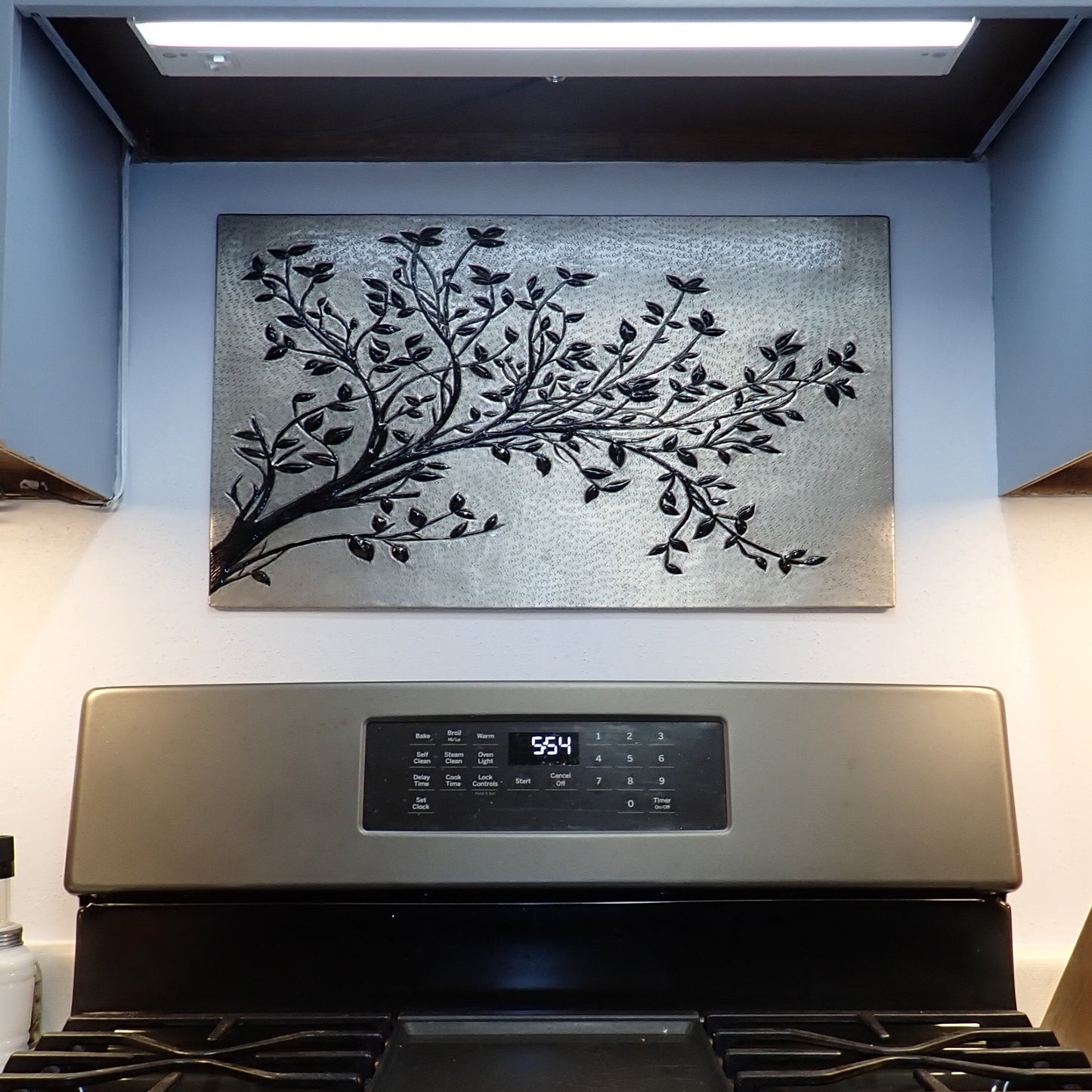 Gray & Black Copper Tree Branches Backsplash | Modern Copper Kitchen Backsplash Panel - Natuross