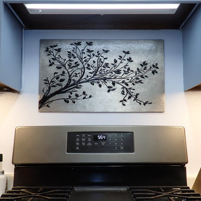 Gray & Black Copper Tree Branches Backsplash | Modern Copper Kitchen Backsplash Panel - Natuross