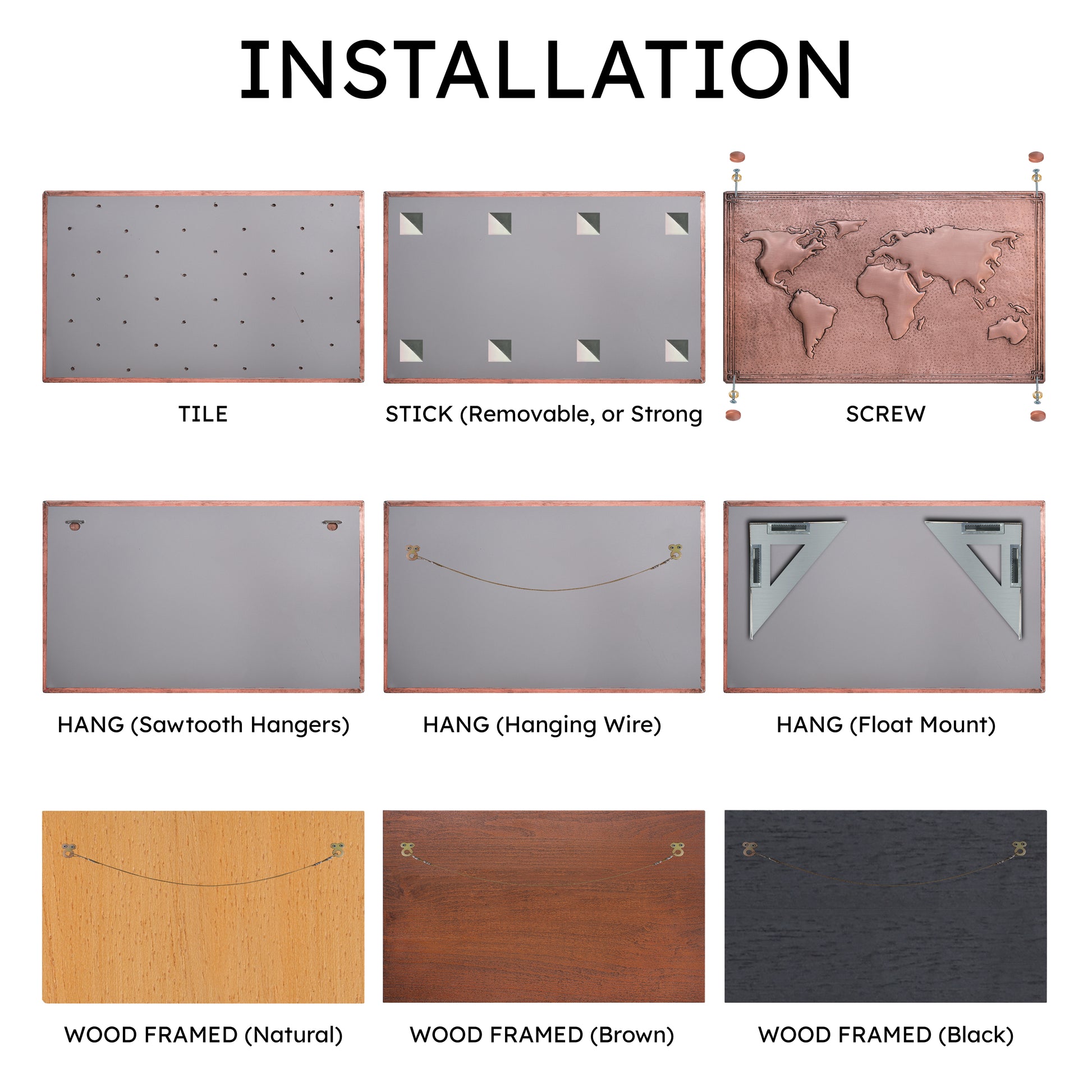 Modern Kitchen Backsplash Tile - Copper World Map - Natural Copper - Natuross
