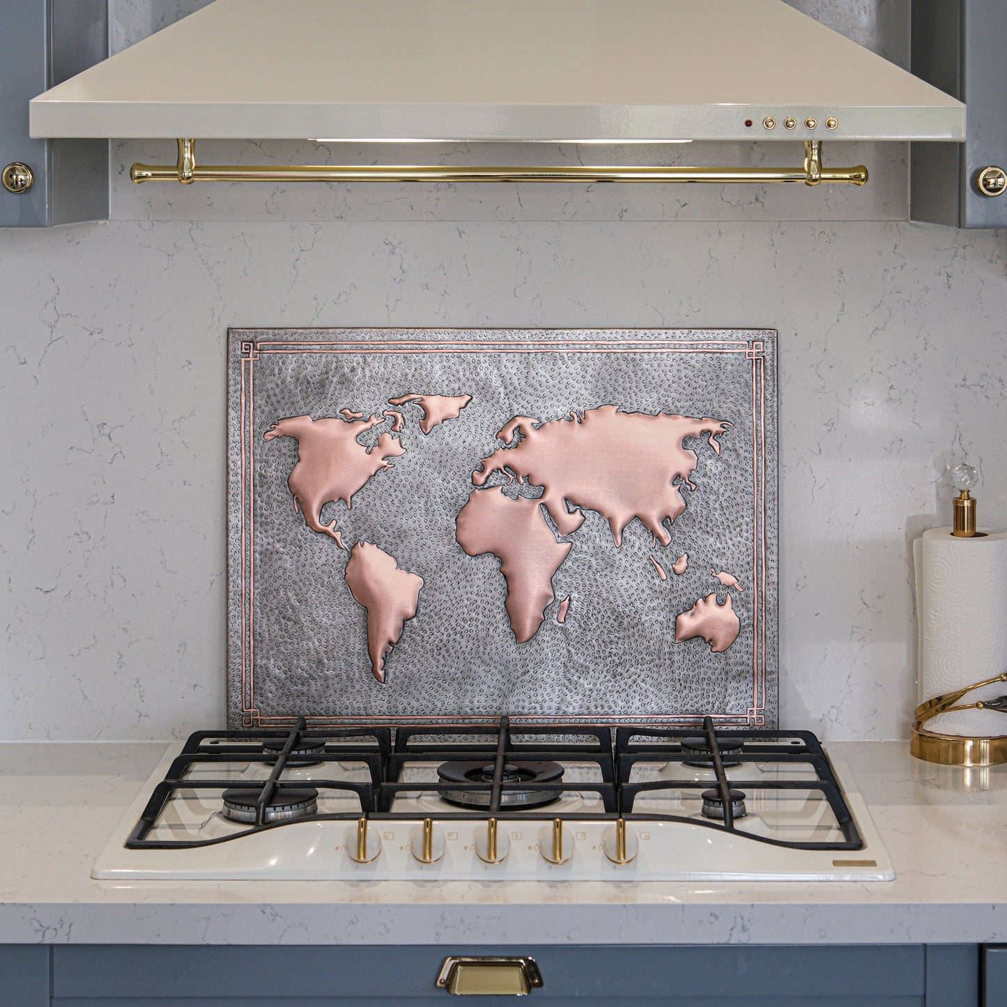World Map Gray & Copper Kitchen Backsplash - Natuross
