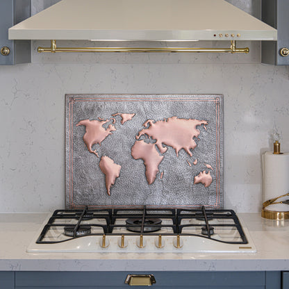 World Map Gray & Copper Kitchen Backsplash - Natuross