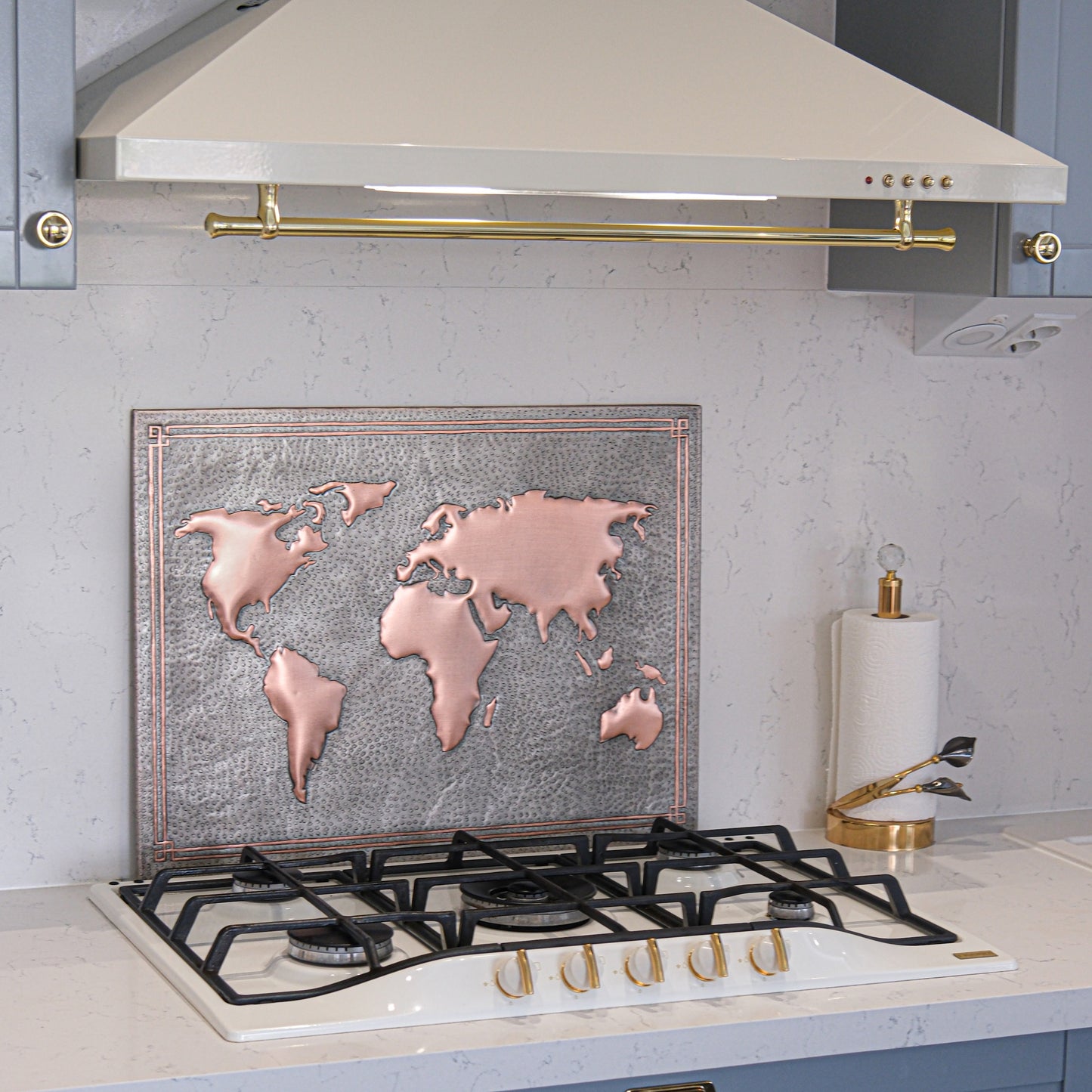 World Map Gray & Copper Kitchen Backsplash - Natuross