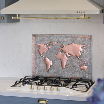 World Map Gray & Copper Kitchen Backsplash - Natuross