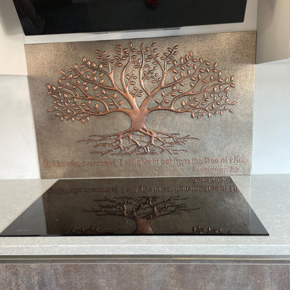 Gray & Copper Tree With Roots Backsplash | Modern Handmade Copper Kitchen Backsplash Panel - Natuross