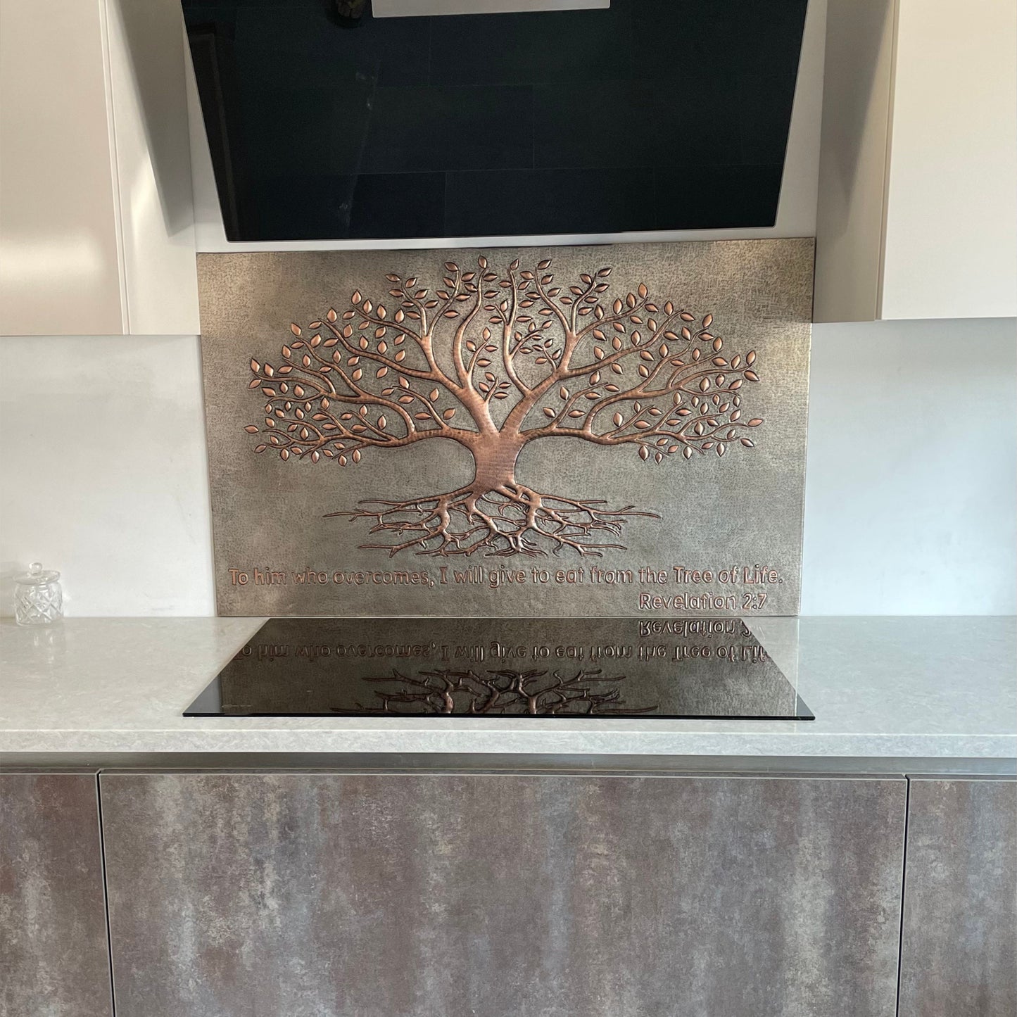 Gray & Copper Tree With Roots Backsplash | Modern Handmade Copper Kitchen Backsplash Panel - Natuross