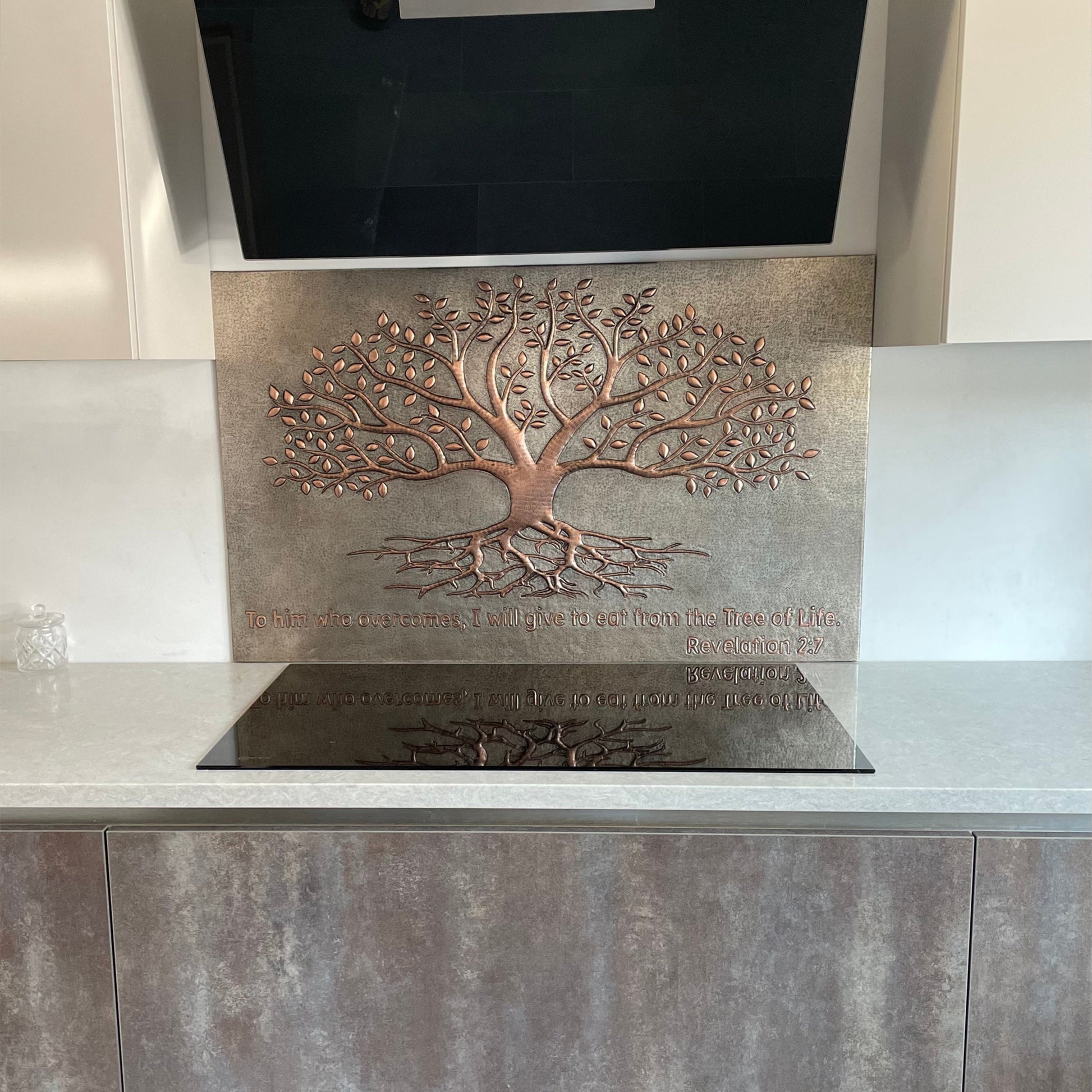 Gray & Copper Tree With Roots Backsplash | Modern Handmade Copper Kitchen Backsplash Panel - Natuross